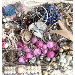 Mixed Wearable Jewelry Lot Costume Repurpose Scrap Bracelets Necklaces Charms K